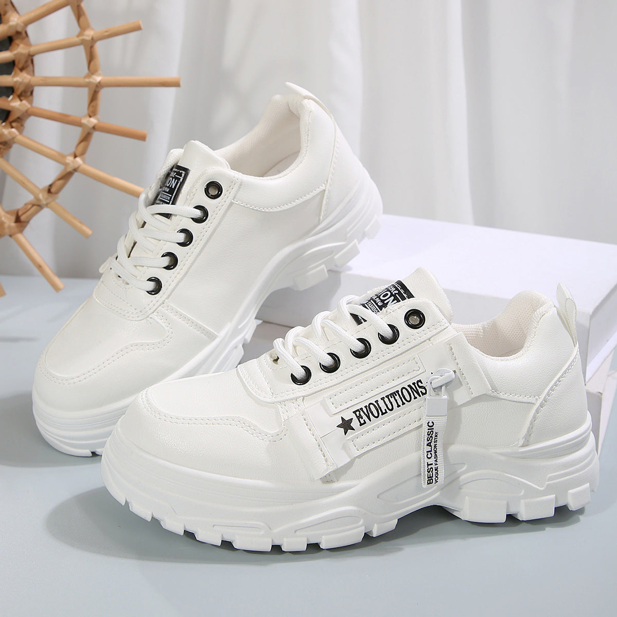 Aurelian & Co. Women's Fashion Sneakers – Lace-Up with Side Zipper, Thick Sole, Round Toe Design
