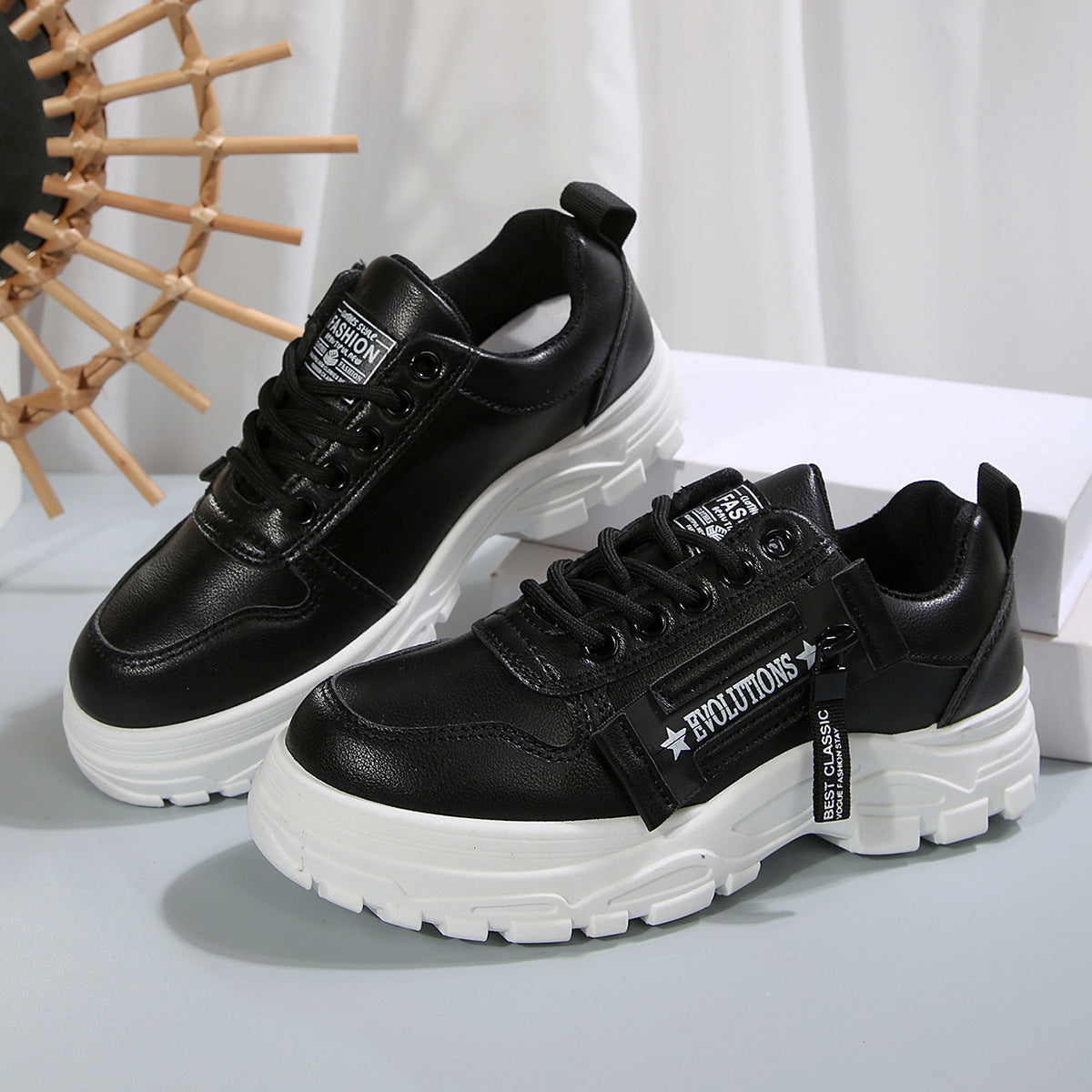 Aurelian & Co. Women's Fashion Sneakers – Lace-Up with Side Zipper, Thick Sole, Round Toe Design