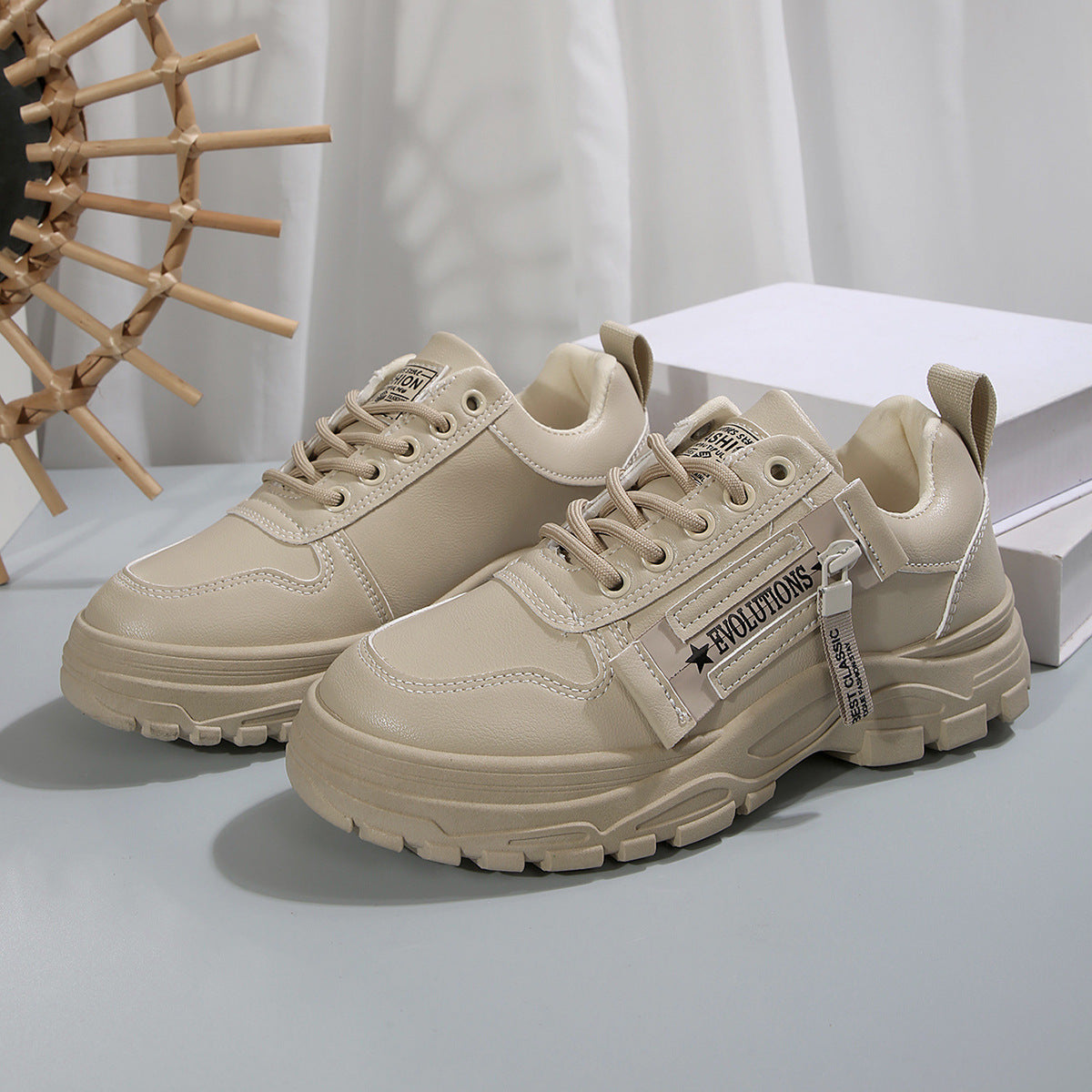 Aurelian & Co. Women's Fashion Sneakers – Lace-Up with Side Zipper, Thick Sole, Round Toe Design