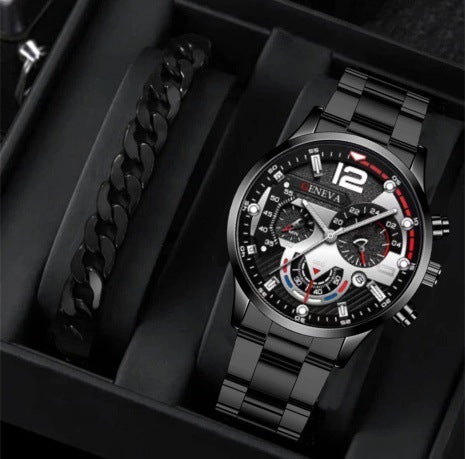 Aurelian & Co. 2-Piece Men's Quartz Watch & Bracelet Set – Business Style, Steel Band