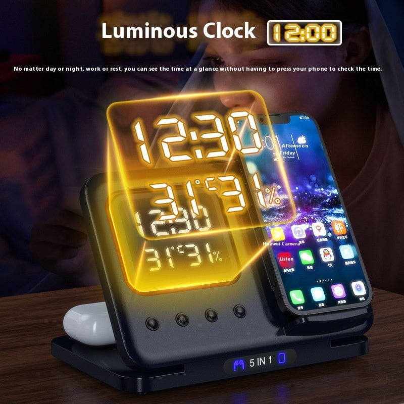 Aurelian & Co. 15W 5-in-1 Wireless Charging Stand – Fast Charge Dock with LED Digital Clock, Alarm, Temperature & Humidity Display
