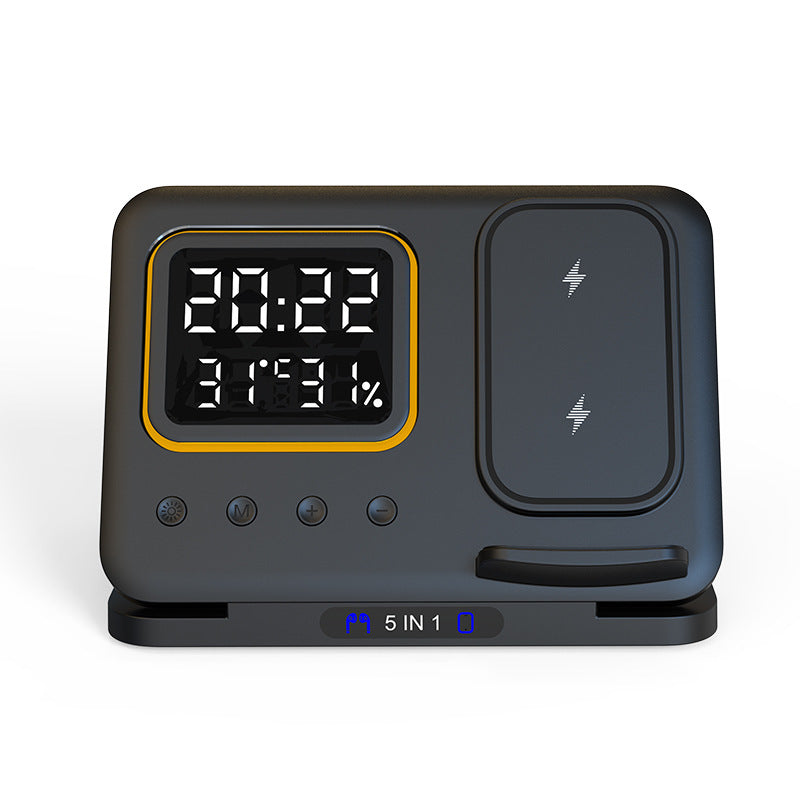 Aurelian & Co. 15W 5-in-1 Wireless Charging Stand – Fast Charge Dock with LED Digital Clock, Alarm, Temperature & Humidity Display