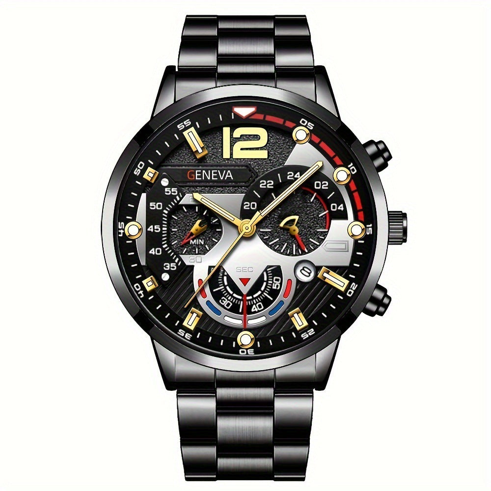 Aurelian & Co. 2-Piece Men's Quartz Watch & Bracelet Set – Business Style, Steel Band