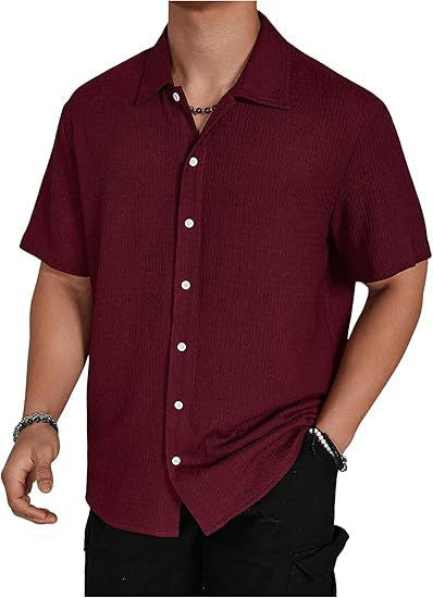 Aurelian & Co. Men’s Casual Short Sleeve Shirt – Classic Fit, Button Lapel, Solid Color