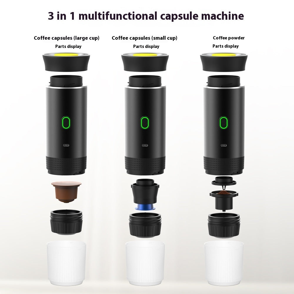 Aurelian & Co. 3-in-1 Portable Espresso Maker – Electric Coffee Grinder & Capsule Machine, USB Rechargeable, 60ml Travel Espresso Machine