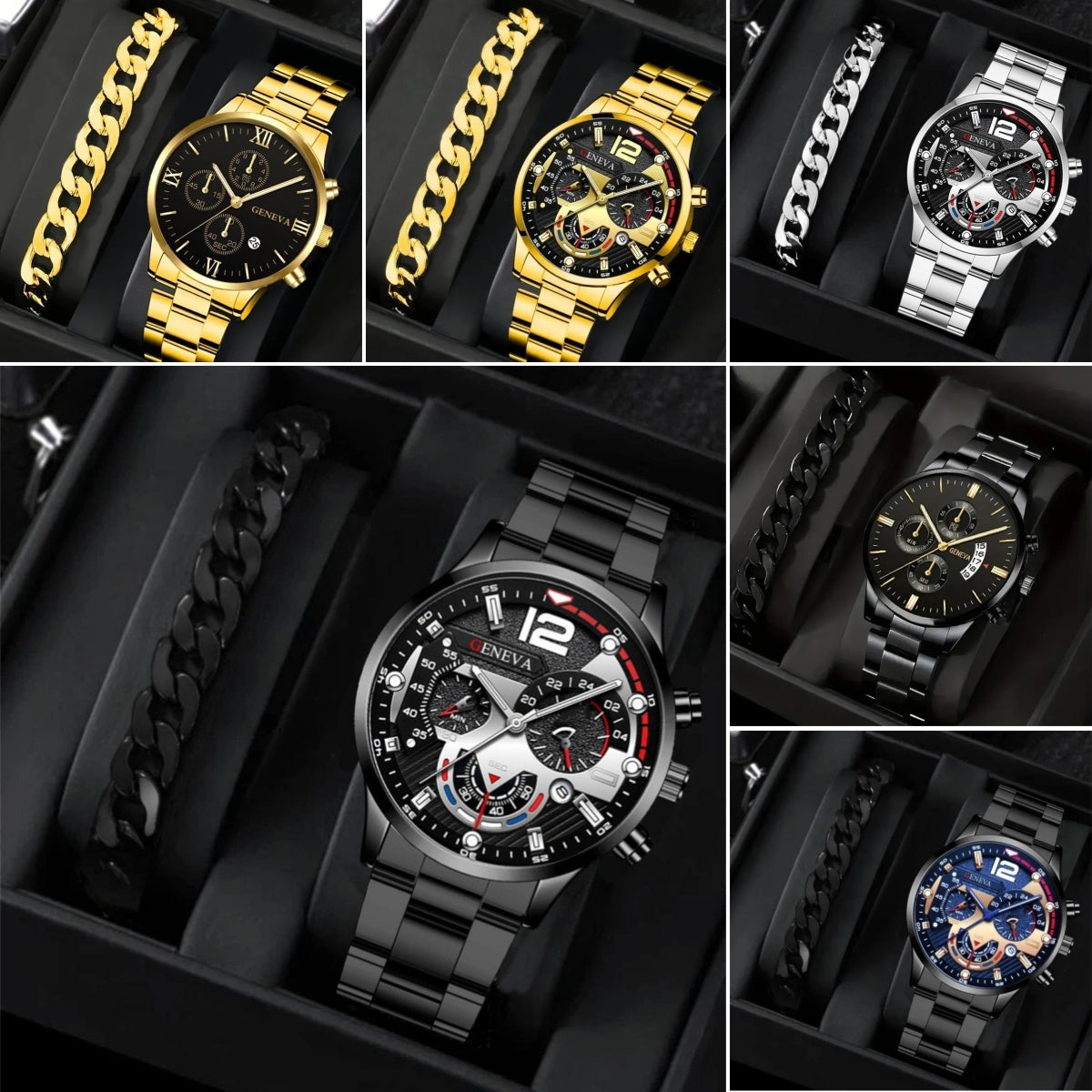 Aurelian & Co. 2-Piece Men's Quartz Watch & Bracelet Set – Business Style, Steel Band