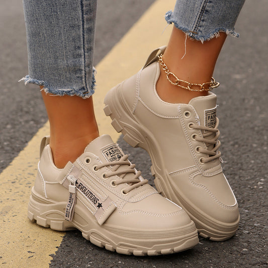 Aurelian & Co. Women's Fashion Sneakers – Lace-Up with Side Zipper, Thick Sole, Round Toe Design
